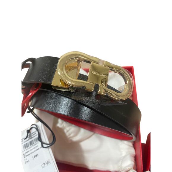 Salvatore Ferragamo Womens Adjustable Reversible Leather Belt Black Red Gold - Picture 3 of 6